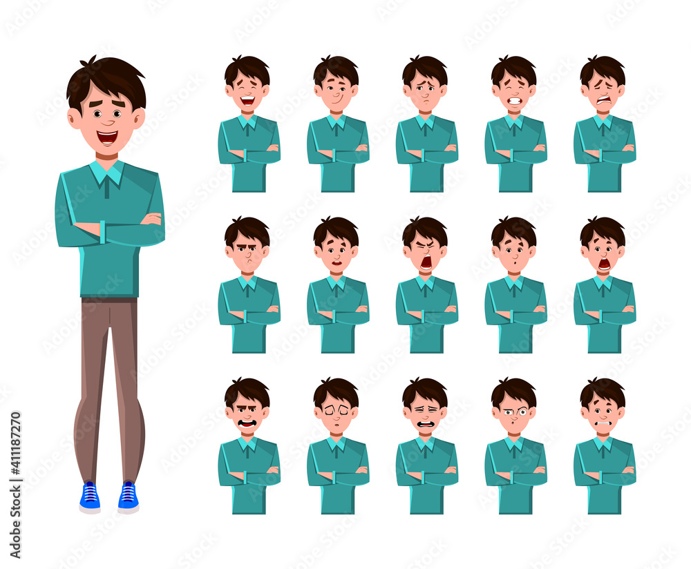 Businessman cartoon character with different facial expression set. different facial emotions for custom animation Businessman cartoon character with different facial expression set. different facial emotions for custom animation
