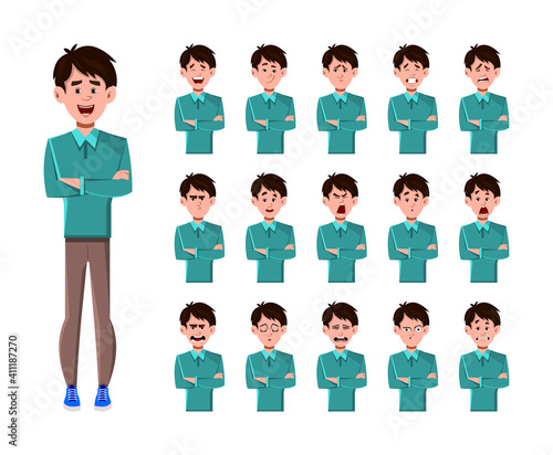 Businessman cartoon character with different facial expression set. different facial emotions for custom animation