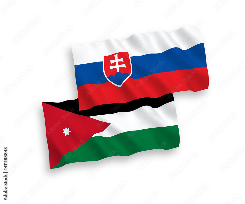 Flags of Slovakia and Hashemite Kingdom of Jordan on a white background