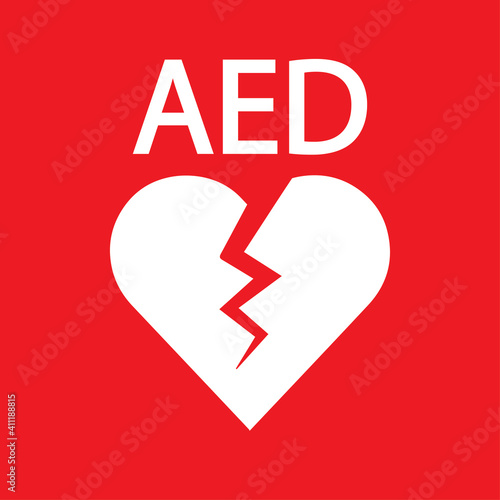 AED,automated external defibrillator / aed sign with heart and electricity symbol flat vector icon	
