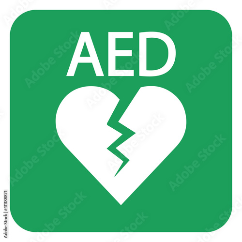 AED,automated external defibrillator / aed sign with heart and electricity symbol flat vector icon	
