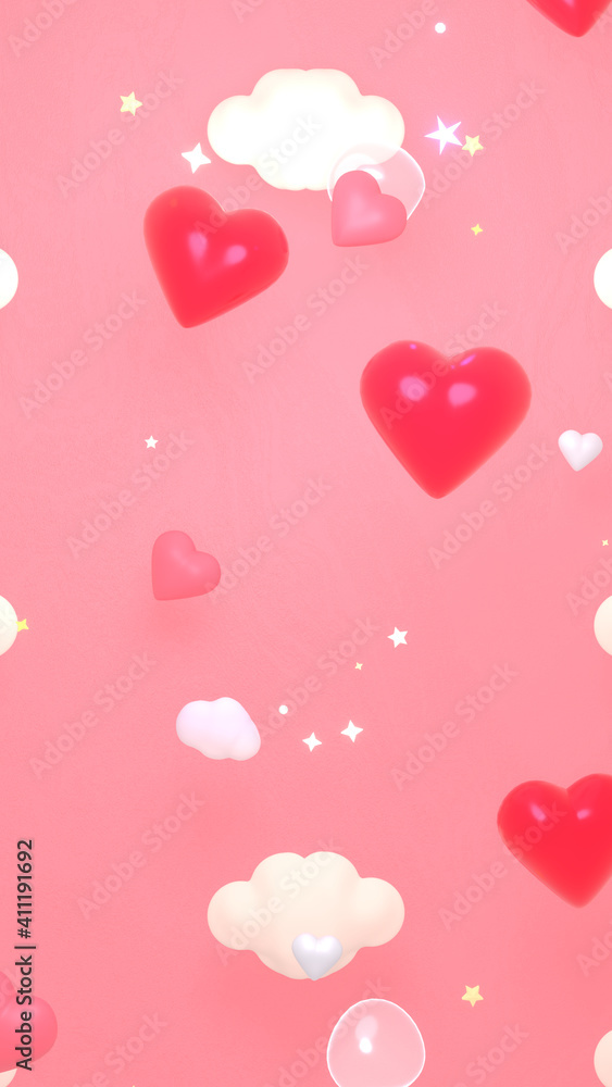 Vertical cartoon Happy Valentine's Day greeting card. 3d rendering picture.