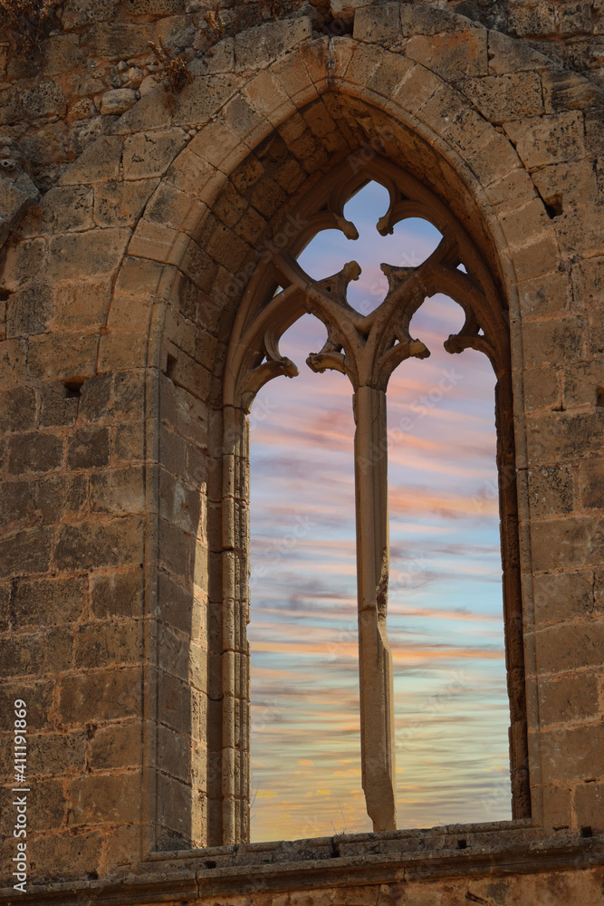 old window in st. Nicolas Cathedral. Famagusta, Cyprus island