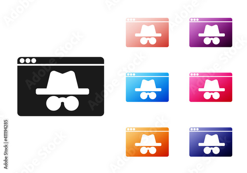 Black Browser incognito window icon isolated on white background. Set icons colorful. Vector.