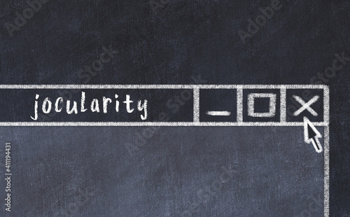 Concept of dealing with problem. Chalk drawing of closing browser window with caption jocularity