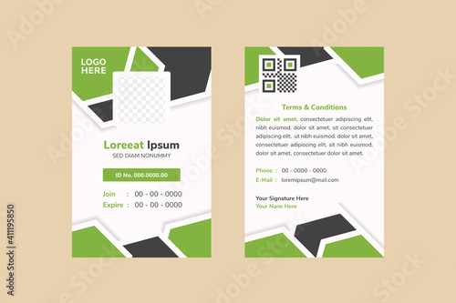 green and black element template for staff or employee identification card vector illustrations or id card use white background. vertical layout with space for photo.