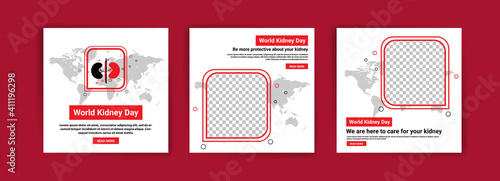 Collection of social media posts for world kidney day. Education to maintain kidney health. Education about the dangers of kidney disease.