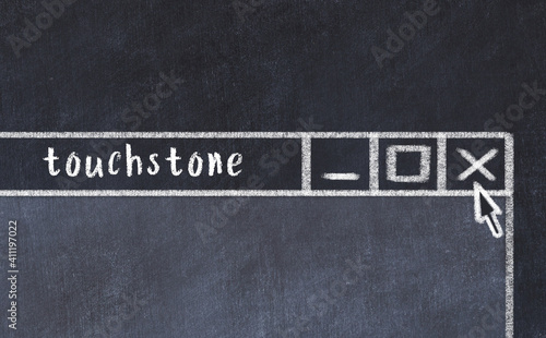 Concept of dealing with problem. Chalk drawing of closing browser window with caption touchstone