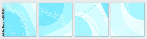 A set of blue vector templates, abstract backgrounds, postcards, and social media posts.