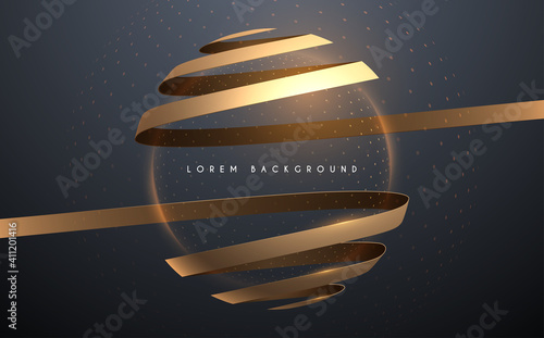 Abstract golden ribbons with light sphere effect background