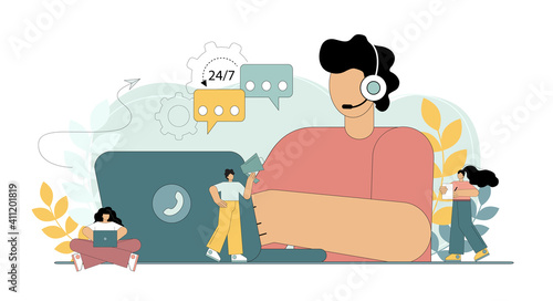 Hotline operator, online service, customer service. Flat vector illustration