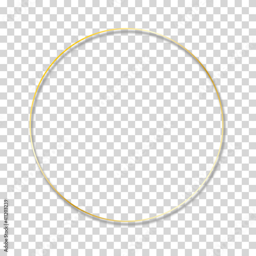 round gold metal frame with shadow on transparent background