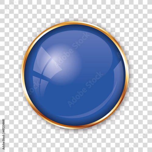 blue button with gold frame on transparent background	