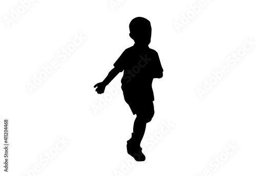 Silhouette kids running playing with white background with clipping path.