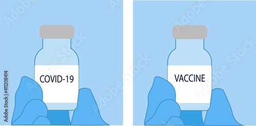 Doctor holding a a vaccine. Coronavirus vaccination with vaccine bottle. Covid-19 flat vector illustration.