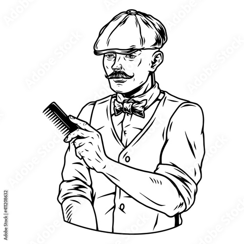 Trendy mustached barber in irish cap