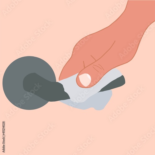 COVID-19. Cleaning wiping doorknob with sanitiser. Prevention methods to coronavirus. 