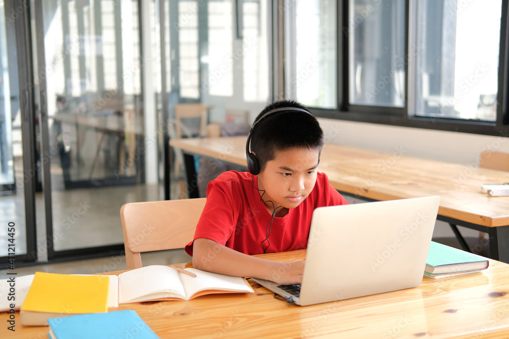 boy student studying learning lesson online. remote meeting distance education at home boy student studying learning lesson online. remote meeting distance education at home