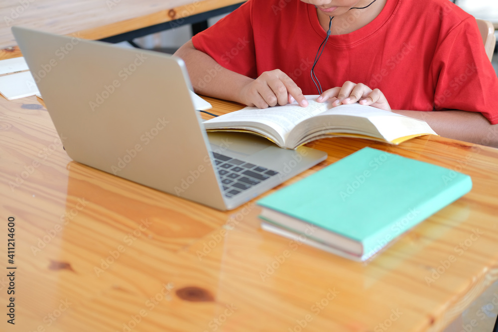 boy student studying learning lesson online. remote meeting distance education at home boy student studying learning lesson online. remote meeting distance education at home