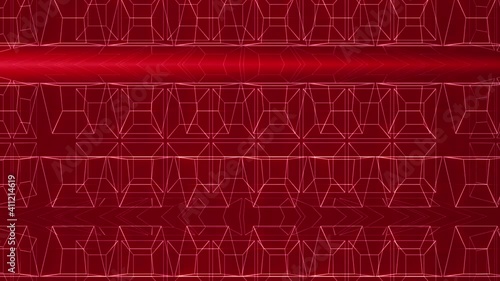 Dancing geometry and shapes on a red background