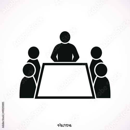 Team business meeting with teamwork and collaboration flat vector icon for apps and websites