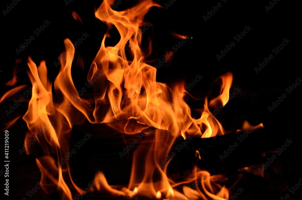 Fototapeta premium warming fire flames in wood burning stove