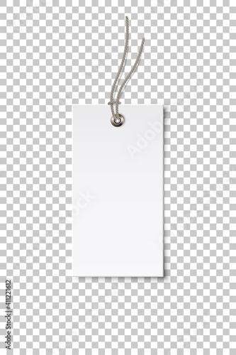 Blank white rectangular paper price tag isolated on transparent background