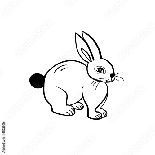 outline drawing one cute rabbit ,doodle black and white rabbit isolated on white background vector illustration