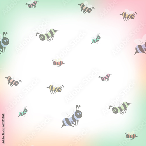 Cute bee pattern with colorful background. Spring design. Vector illustration.
