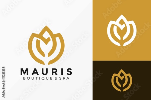 Lotus Flower Boutique Spa. Luxury, simple, minimal and elegant logo design Vector illustration template