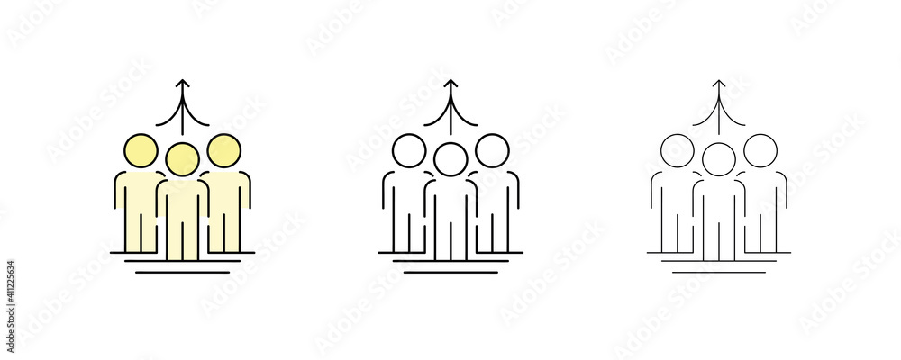 Team solidarity on the rise. Human drawing in different thicknesses and colors. Teamwork vector icons. Editable Stroke. Modern line art icon set. Team solidarity on the rise. Human drawing in different thicknesses and colors. Teamwork vector icons. Editable Stroke. Modern line art icon set.