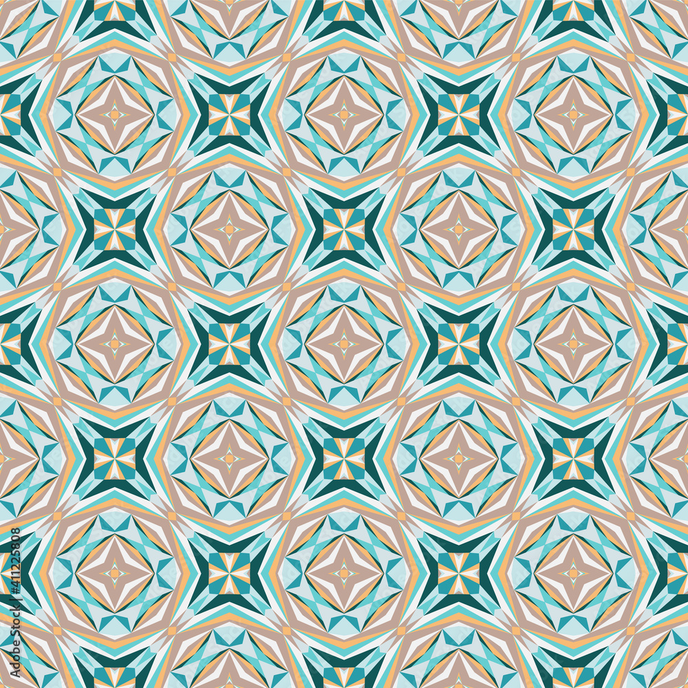 Fototapeta Geometric seamless pattern, ornament, abstract colorful background, fashion print, vector texture.