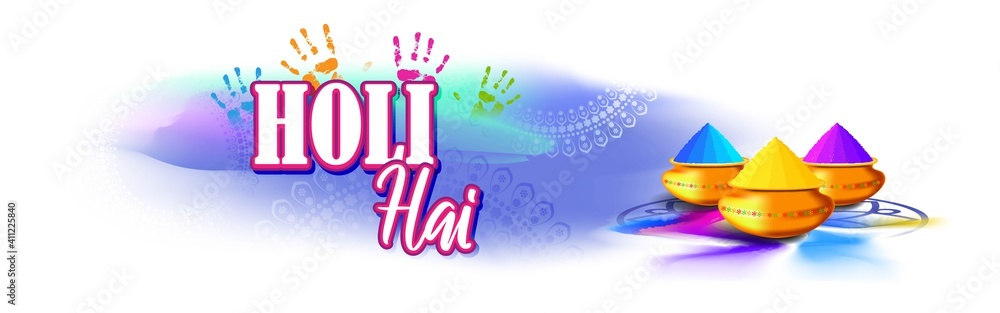 Vector illustration of Happy Holi greeting, written text means it's Holi, Festival of Colors, festival elements with colorful Hindu festive background Vector illustration of Happy Holi greeting, written text means it's Holi, Festival of Colors, festival elements with colorful Hindu festive background