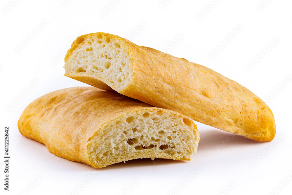Italian ciabatta bread isolated on white background Italian ciabatta bread isolated on white background