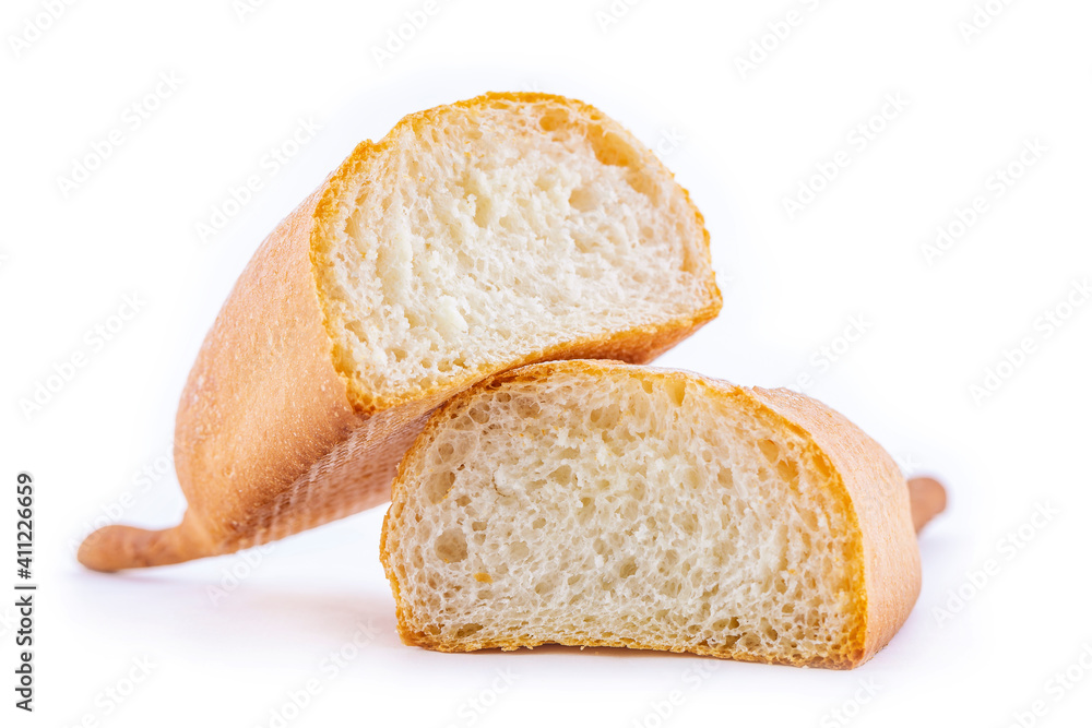 Italian bread baguette isolated on white background
