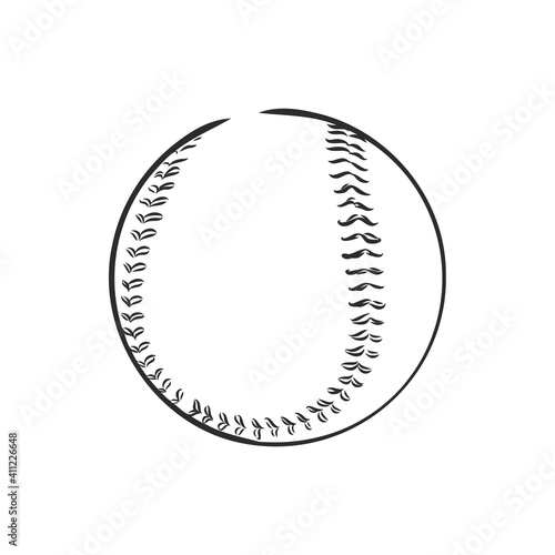 Ball for baseballl hand drawn sketch isolated on white background. Sport items elements in sketch style, vector illustration. ,