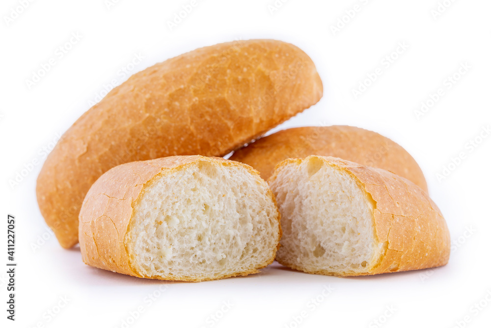 French bread isolated on white background. Fresh and crispy
