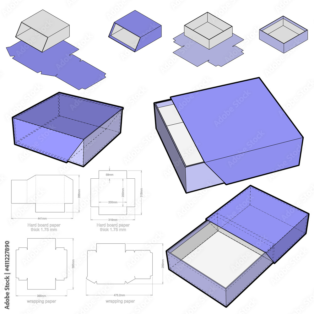 Rigid Box Drawer paper thicknes 1.75mm (Internal measurement 20 x 20 + 5.8 cm) and Die-cut Pattern. The .eps file is full scale and fully functional. Prepared for real cardboard. Rigid Box Drawer paper thicknes 1.75mm (Internal measurement 20 x 20 + 5.8 cm) and Die-cut Pattern. The .eps file is full scale and fully functional. Prepared for real cardboard.