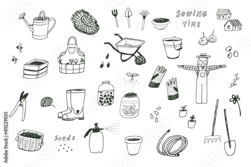 Garden objects vector illustrations set