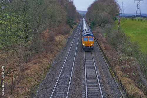 Train travelling along dual railway