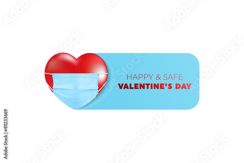 Happy and safe valentine day Protection of coronavirus and covid Valentine Day. Celebrating Valentine's Day safely during the coronavirus pandemic.Vector illustration love banner.