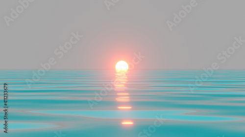 Fototapeta Naklejka Na Ścianę i Meble -  The calm ocean surface on sunset.