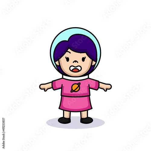 A cute little girl in an astronaut costume