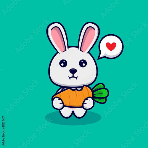 Cute bunny eating carrot design icon illustration