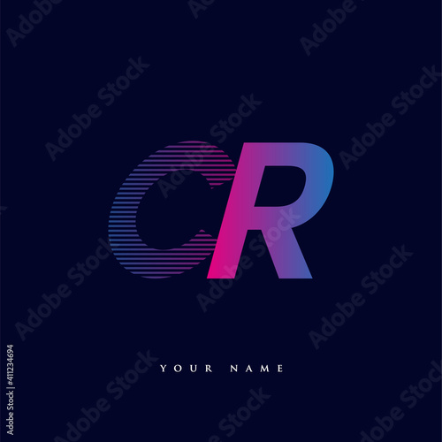 initial letter logo CR colored blue and magenta with striped composition, Vector logo design template elements for your business or company identity.
