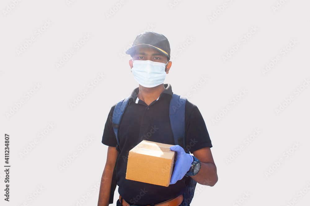 Portrait of confident delivery man giving package to Customers Portrait of confident delivery man giving package to Customers