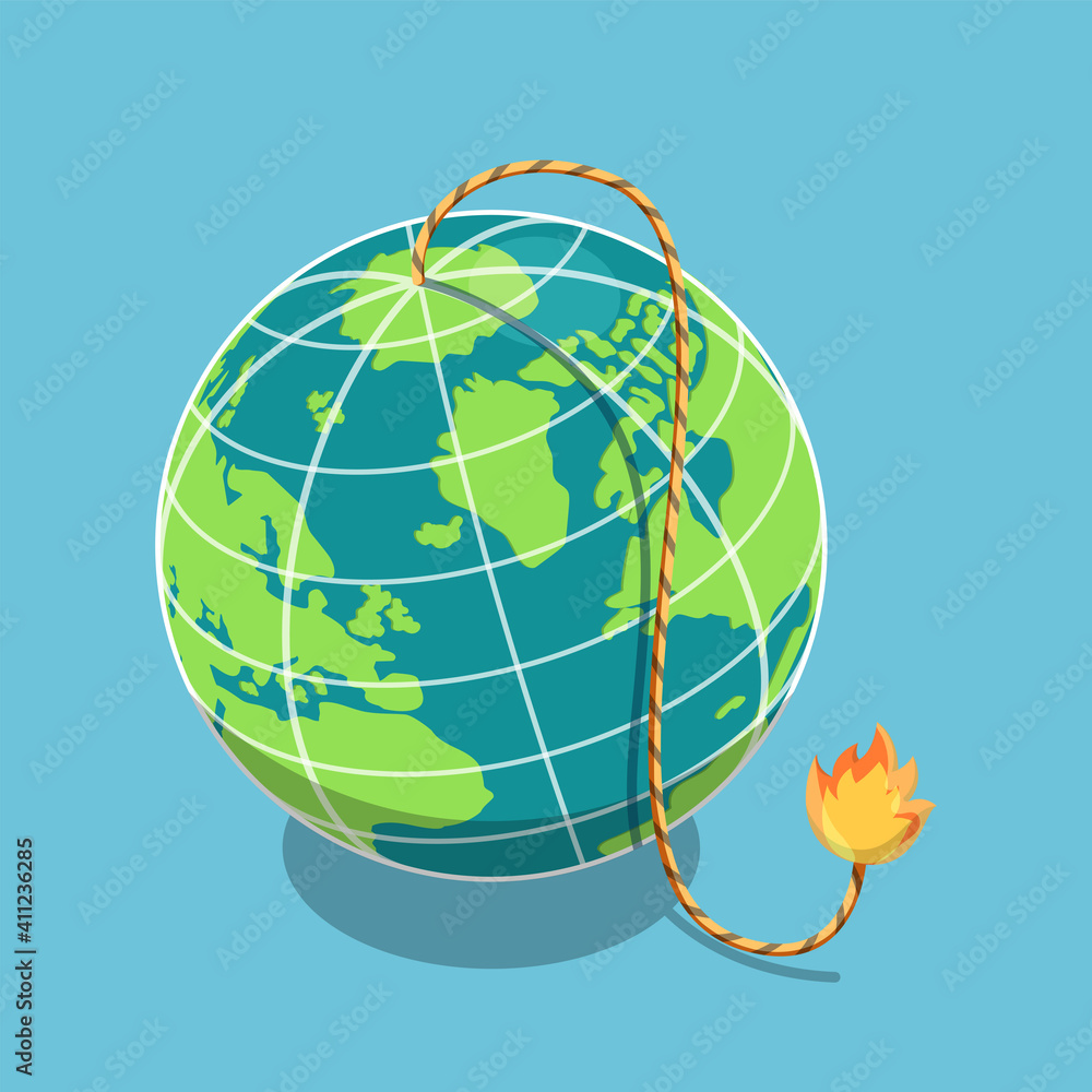 Isometric The Planet Earth with Burning Fuse Isometric The Planet Earth with Burning Fuse