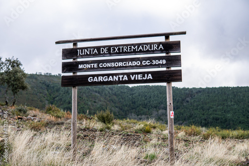 Photo of a sign with the name Garganta Vieja in Extremadura, Spain, in nature