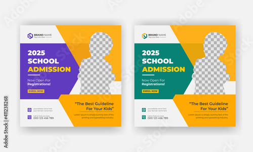 Kids School social media banner, School Students Admission social media post, Back to School admission by social media post banner template Design.