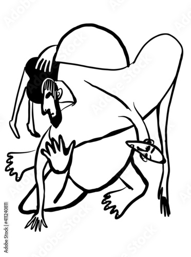drawing picture two men wrestling wrestling competition sketch, hand drawn digital cartoon comic illustration